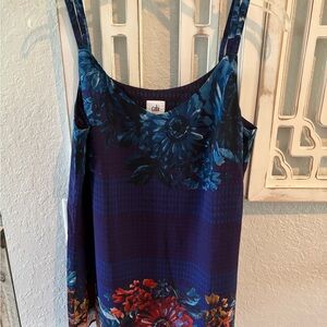 CAbi Navy and Burgundy Patterned Dress